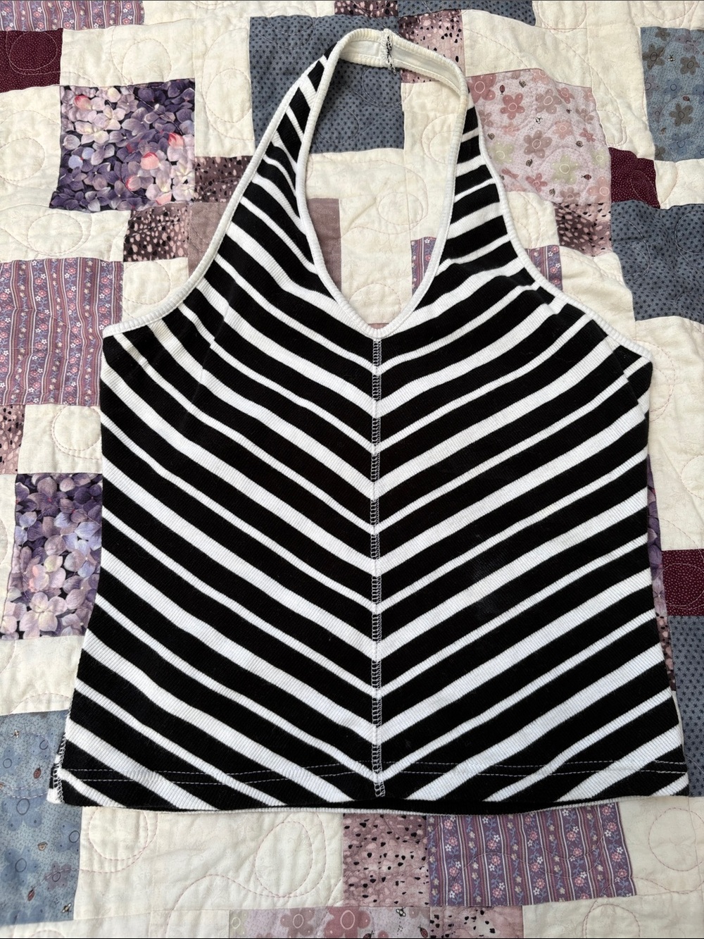 Black & White Striped Halter Tank Top. Has a built in bra shelf , very soft .